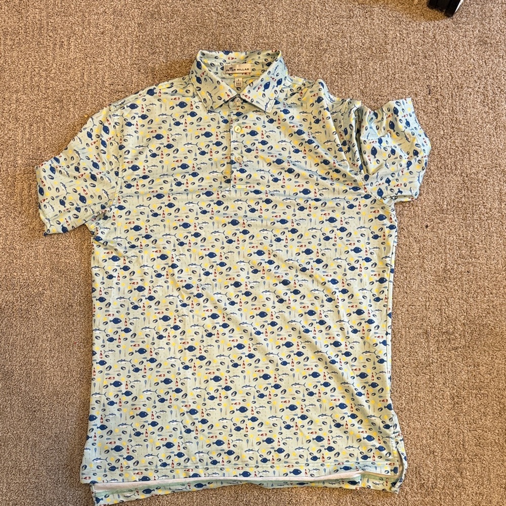 Peter Millar- Men's Patterned Polo Shirt - Blue and Yellow